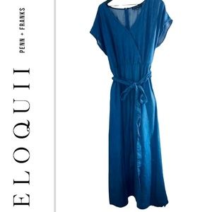 Eloquii V-Neck Denim Dress with Belt, Size 14/16